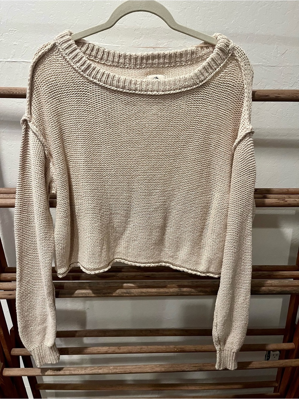 Free People Cream Cropped Knit Sweater